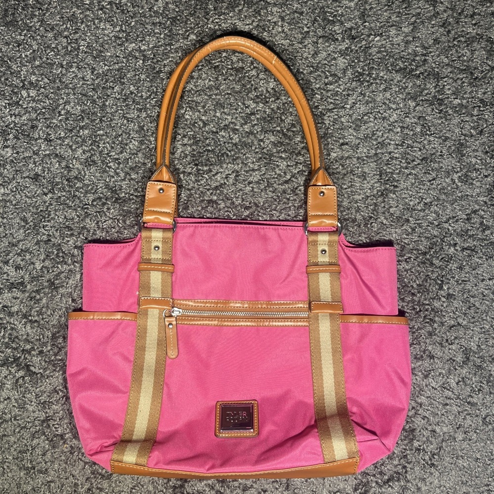 Tyler‎ Rodan Pink Canvas Brown Handled Snap Top Shoulder Bag Purse